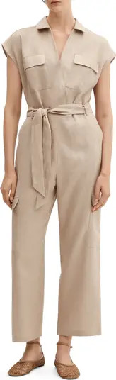 MANGO Linen Cargo Jumpsuit | Nordstrom | Nordstrom