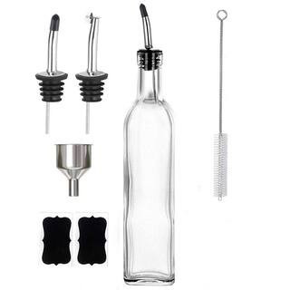 17oz. Glass Clear Oil and Vinegar Dispenser Bottle with 2 Stainless Steel Pourers, 2 Labels,1 Brush and 1 Funnel | The Home Depot