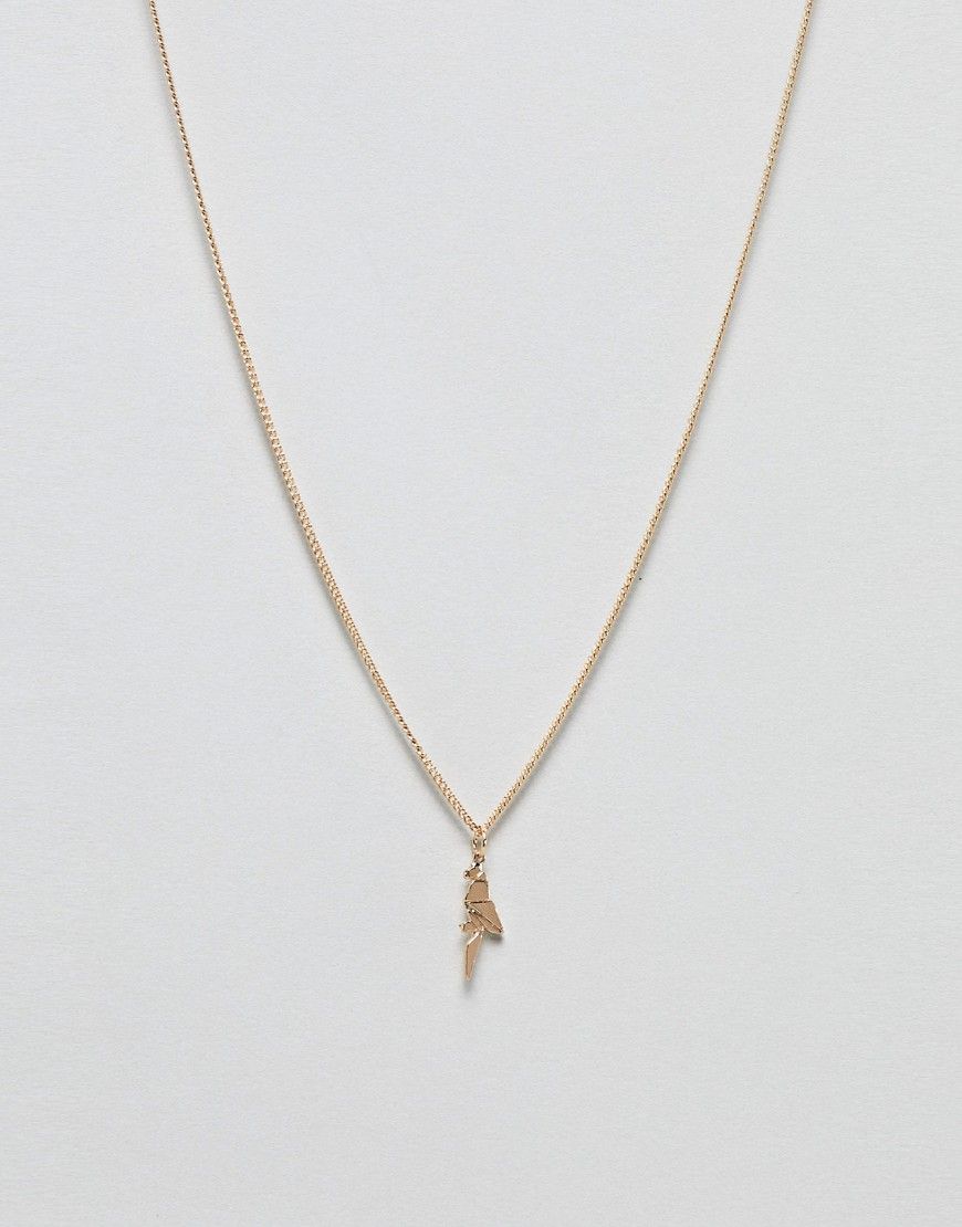 ASOS DESIGN necklace with ditsy origami parrot in gold - Gold | ASOS US