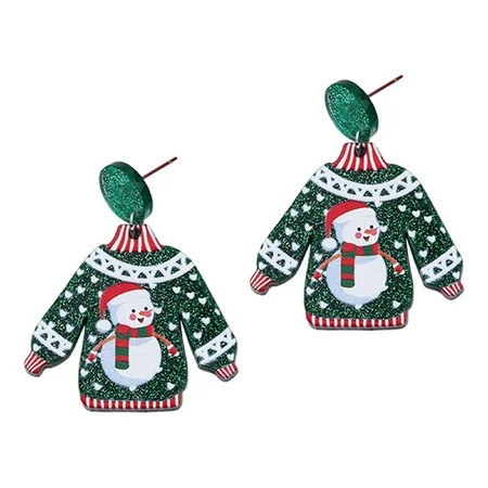 Sweater Christmas Earrings for Women Funny Jewelry Charm for Party Christmas Snowman Green | Walmart (US)