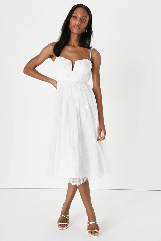 Dreamy Entrance White Lace Bustier Sleeveless Midi Dress | Lulus (US)