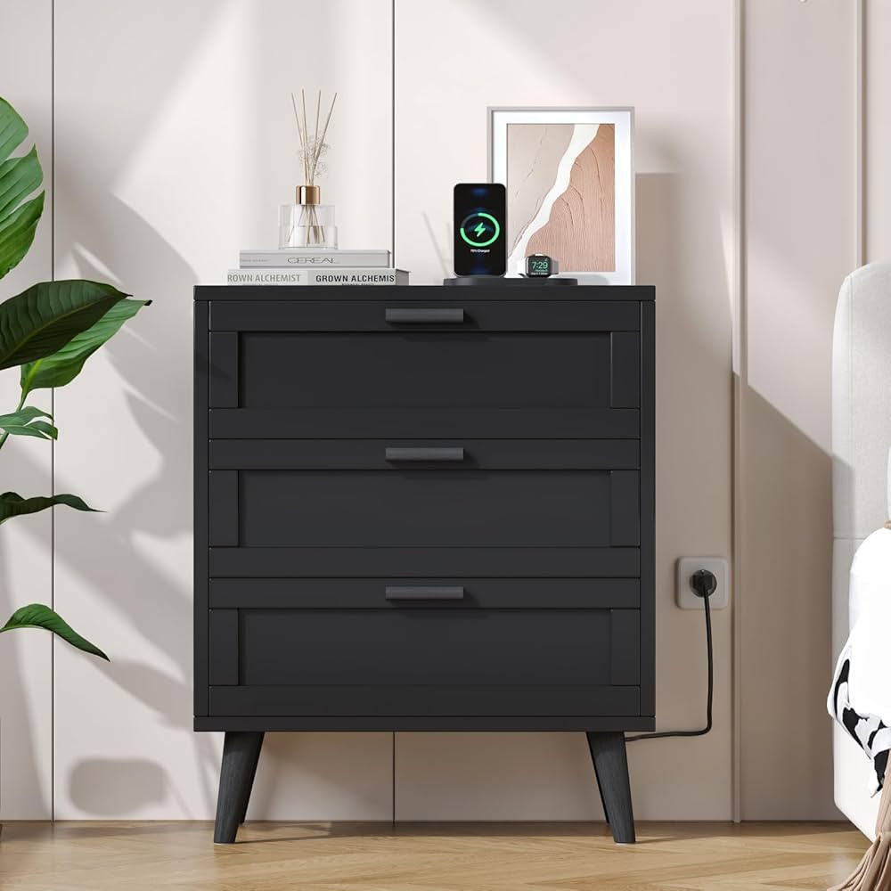 Irontar Nightstand with Charging Station, Night Stand with 3 Drawers, Accent End Table, Bedside T... | Amazon (US)