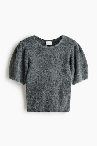 H & M - Puff-Sleeved Knit Top - Gray | H&M (US + CA)