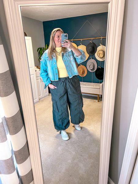 Baggy fit cargo pants outfit with a spring colored top and jean jacket. Finished the outfit with my favorite platform sneakers. 

Size 18 
Size 20 
Plus size casual outfit 
Plus size outfit 
Cargo pants outfit 
Platform sneakers 
Jean jacket 
Denim jacket 


#LTKover40 #LTKplussize #LTKSeasonal