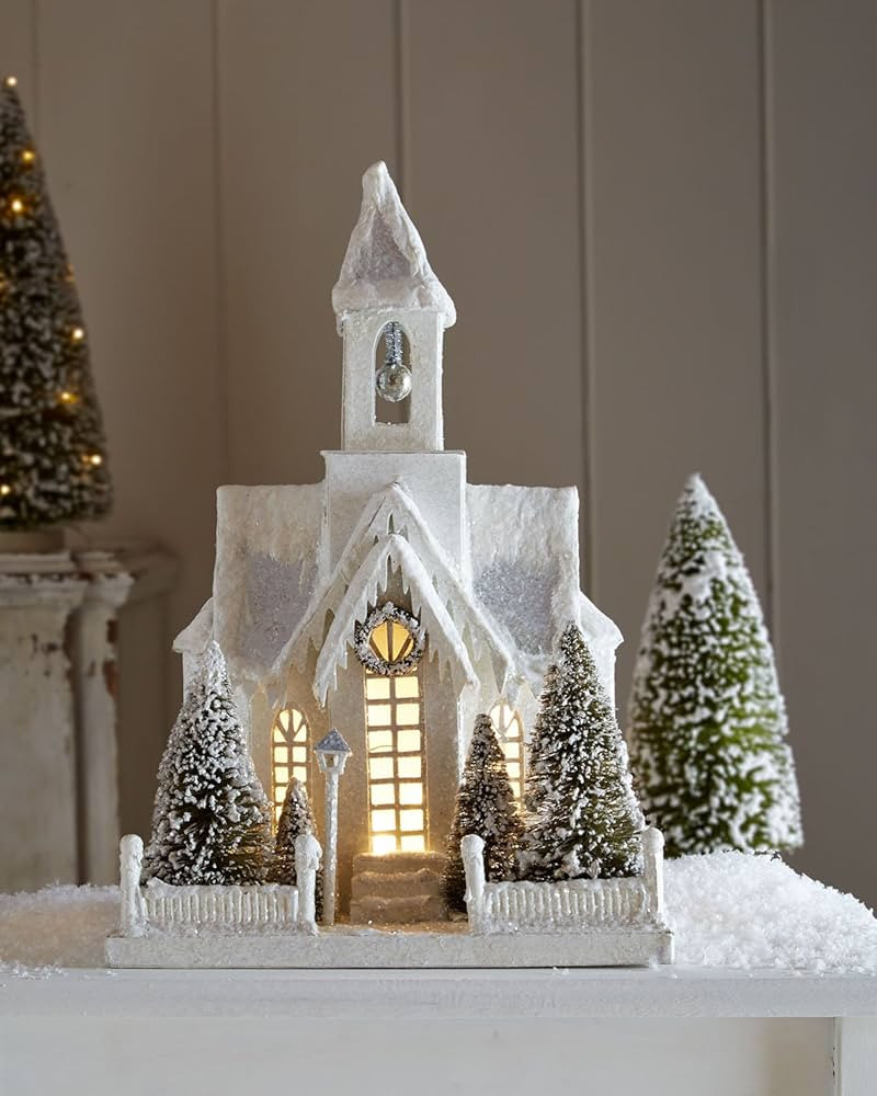 Christmas Decor - Bethany Lowe Designs - Large Ivory Church | Amazon (US)