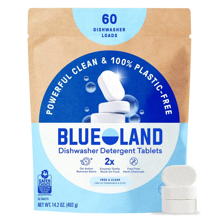 BLUELAND 100% Plastic-Free Dishwasher Detergent Tablets, 60 Count, Free & Clear, Eco-Friendly Dis... | Walmart (US)