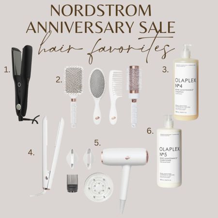 Nordstrom anniversary sale 
Hair favorites 
Flat iron 
Hair dryer 
Olaplex shampoo 
Olaplex conditioner 
Brush set 

#LTKsalealert #LTKxNSale #LTKFind
