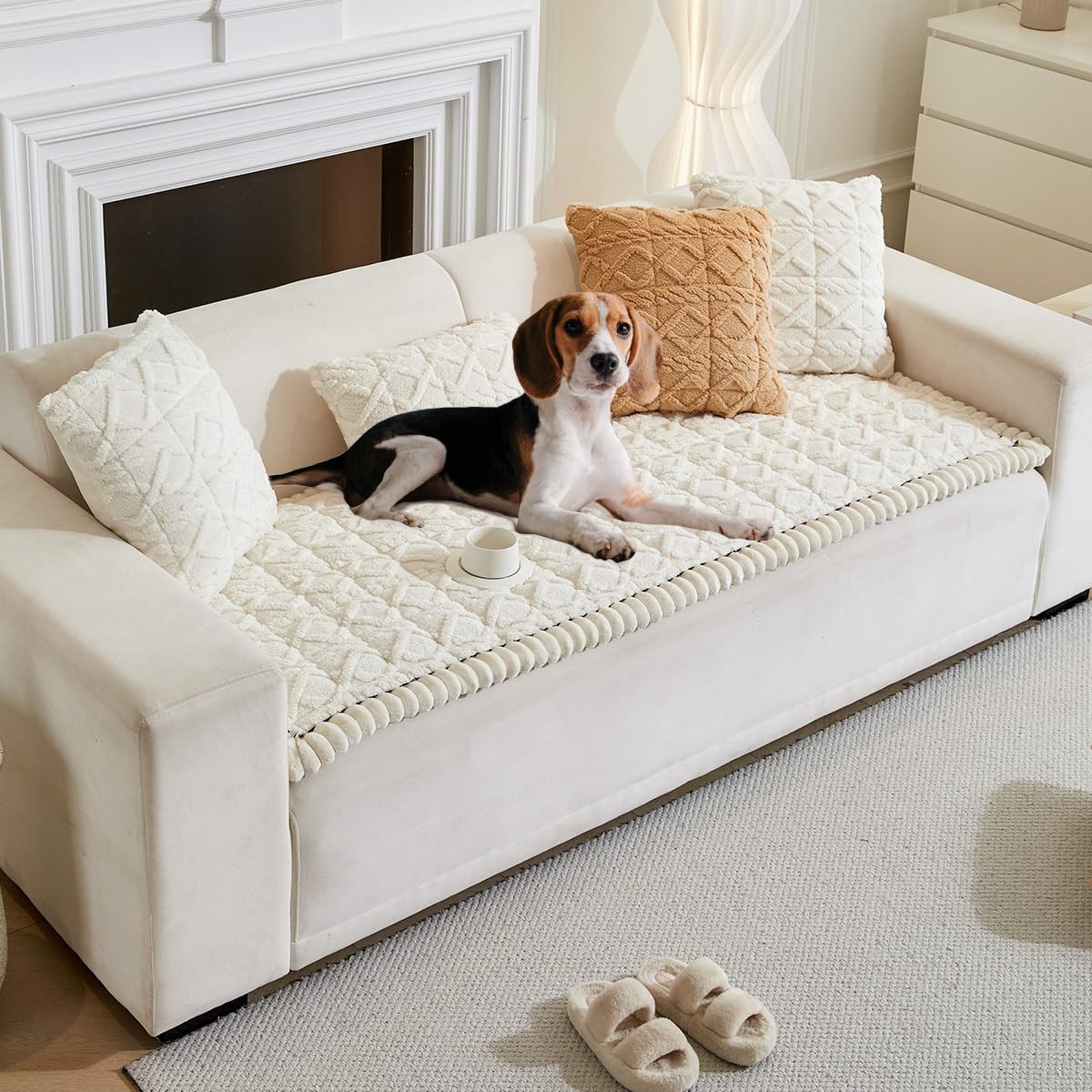 Couch Cover for Dogs Fuzzy Sofa Covers for Pet, Geometric Jacquard Coral Pet-Friendly Washable No... | Amazon (US)