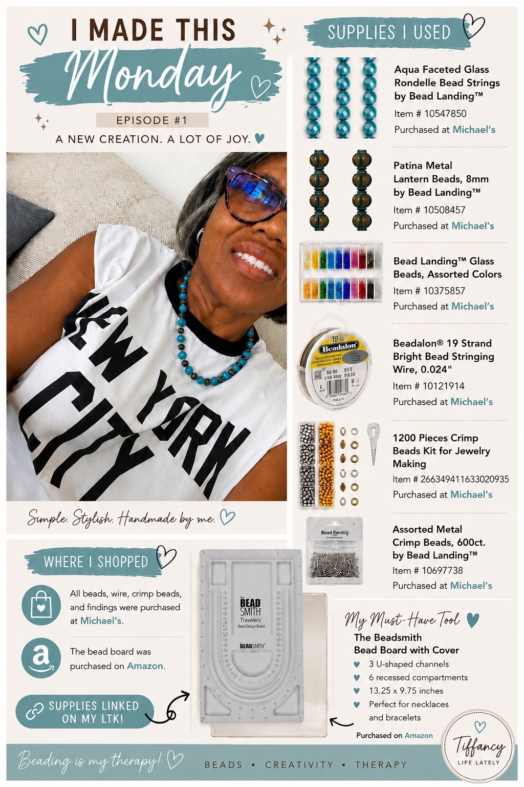 ✨ I Made This Monday ✨

There’s something so satisfying about creating something with your own hands. 💙

This turquoise beaded necklace is my newest handmade piece, and I couldn’t wait to share it with you! Most of the supplies came from Michael’s, and my bead board is from Amazon.

If you’ve been thinking about trying jewelry making, consider this your sign! I’ve linked everything I used so you can create your own.

What’s one creative hobby you’ve always wanted to try? Let me know below! 🩵

#IMadeThisMonday #LTKCreator #DIYJewelry #JewelryMaking #Beading #HandmadeStyle #CreativeLifestyle #MichaelsCrafts #AmazonFinds #MakerCommunity #CraftInspiration #BeadLove

#LTKselfcare