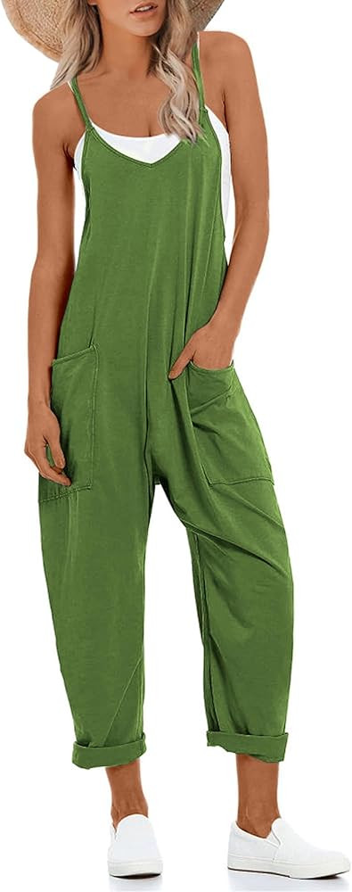 Lentta Women's Causal Jumpsuits V Neck Sleeveless Harem Overalls Stretchy Adjustable Strap Romper... | Amazon (US)
