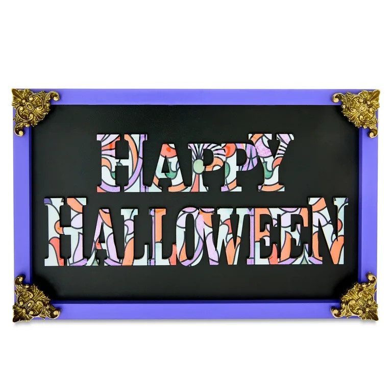 Happy Halloween Sign Tabletop Decor, Black & Purple, 5" x 7.9", Halloween by Way To Celebrate | Walmart (US)