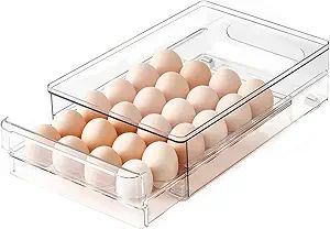 vacane 24 Capacity Egg Holder for Refrigerator Organizer Bins, Clear Egg Storage Container For Fr... | Amazon (US)