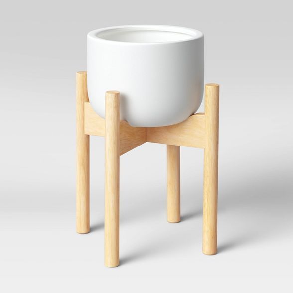 Ceramic Planter with Wood Stand White - Project 62™ | Target