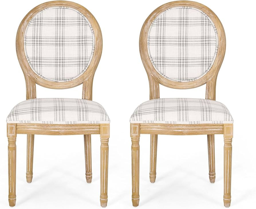 Christopher Knight Home Phinnaeus Dining Chairs - Wood - Gray Plaid/Light Beige (Set of 2) | Amazon (US)