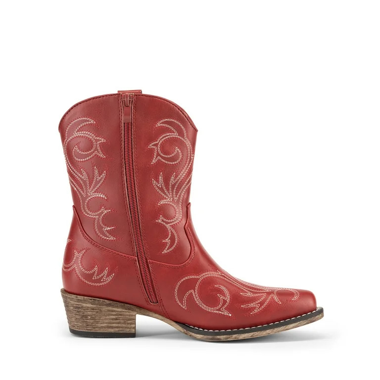 BURUDANI Women's Western Boots Square Toe Chunky Heel Zipper Embroidered Ankle Boots | Walmart (US)