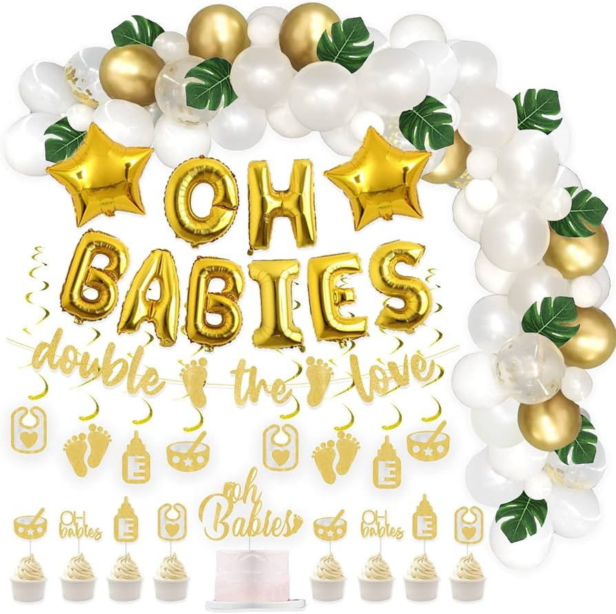 Twins Baby Shower Decorations, Oh Babies Foil Confetti Balloon Artificial Leaves Double the Love ... | Amazon (US)