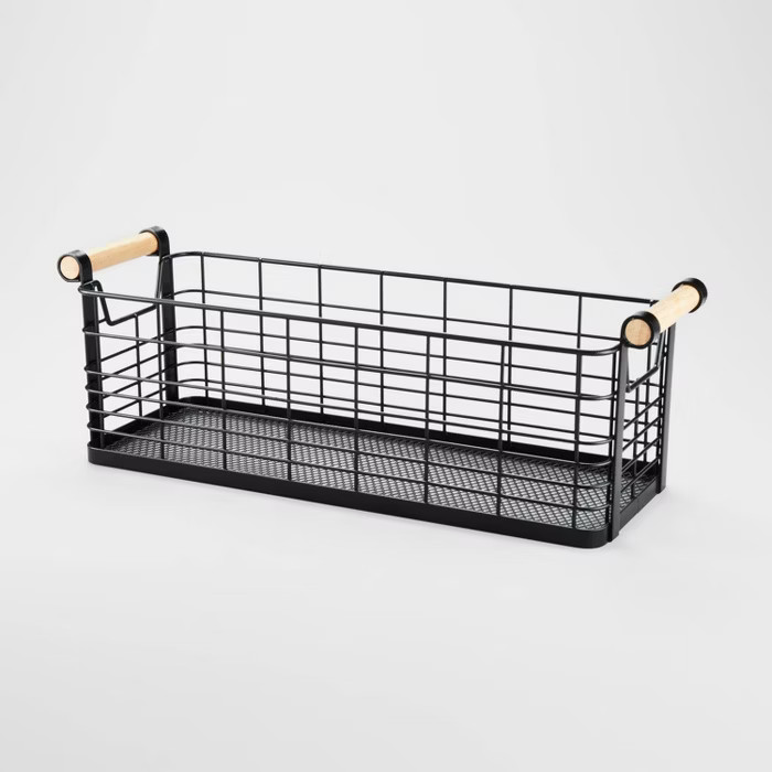 16" x 6" x 6" Medium Rectangular Wire Natural Wood Handles Basket Black - Brightroom&... | Target