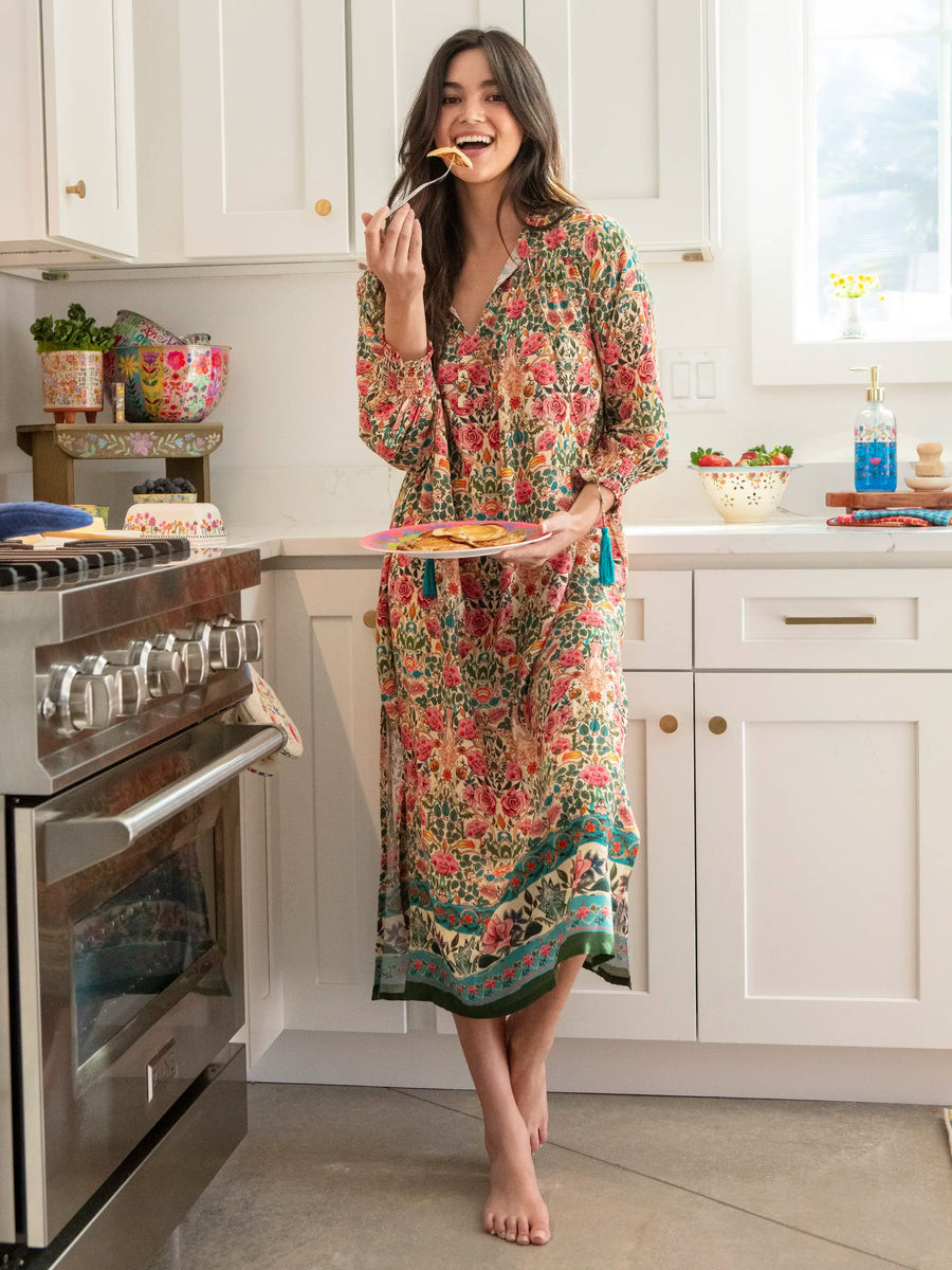 Dara V-Neck Midi Dress - Cream Pink Rose | Natural Life