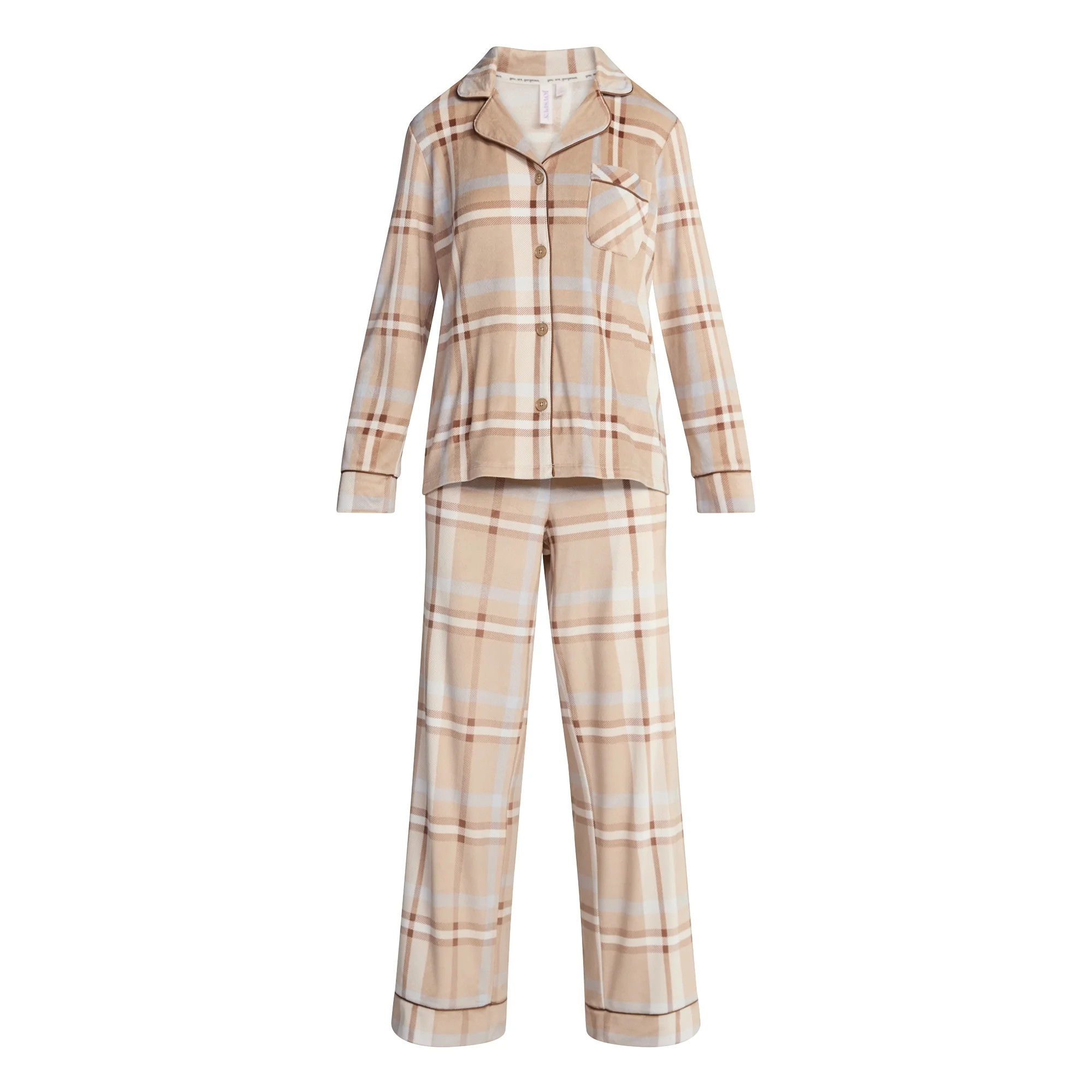 Joyspun Women’s Stretch Velour Notch Collar Long Sleeve Pajama Set, Sizes XS to 4X | Walmart (US)