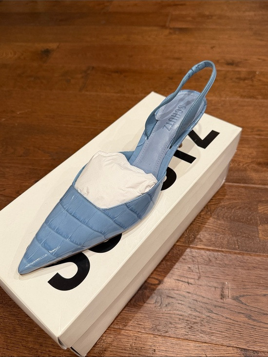 NWT- SCHUTZ - Womens Paola Leather Pump Blue Pointed Slingback Mid Heel- Size: 8 | Poshmark