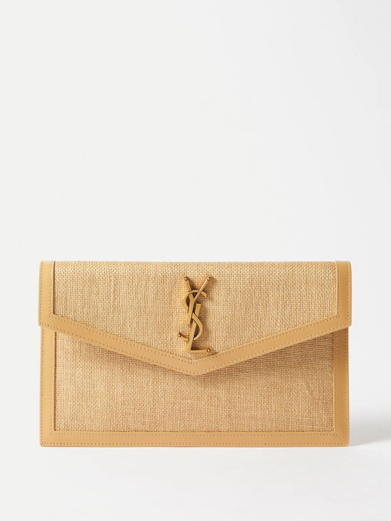 YSL-plaque woven leather-trim pouch | Matches (US)