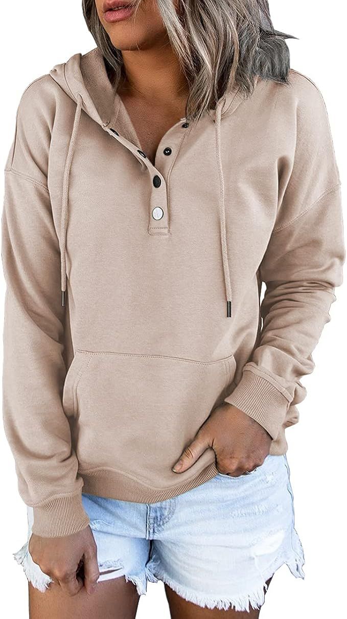 Ezymall Women's Long Sleeve Shirts Casual Pullover Hoodies Sweatshirts Teen Girls Clothes Fall To... | Amazon (US)