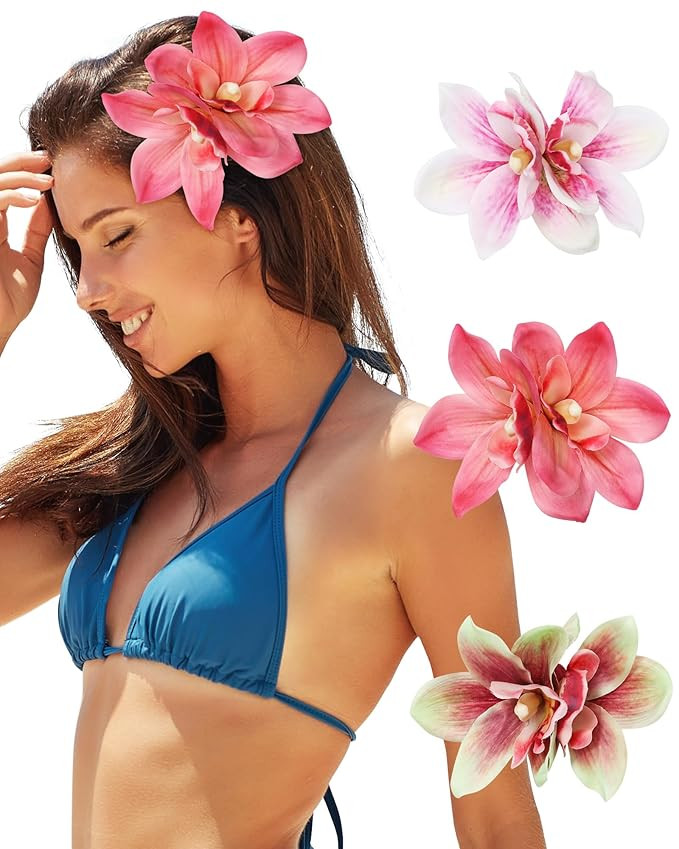 3 PCS Hawaiian Flower Hair Clips for Women Orchid Flower Hair Clips Artificial Flower Hair Barret... | Amazon (US)