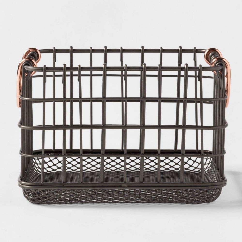 Wire Basket With Copper Handle And Mesh Bottom Pewter - Threshold™ | Target