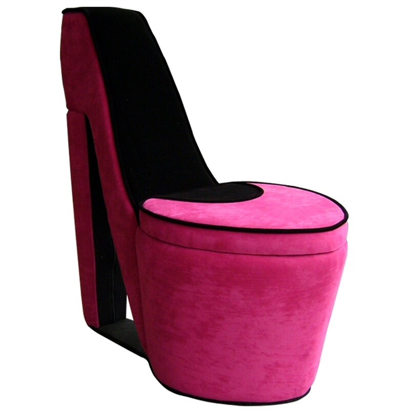 Pemberly Row Modern 32.86" High Heel Wood Storage Accent Chair in Pink/Black | eBay | eBay US