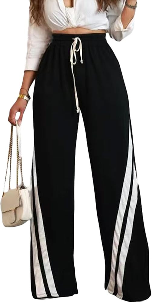 Voghtic Wide Leg Sweatpants Women Striped Drawstring Hight Waisted Loose Casual Pants Lounge Bagg... | Amazon (US)
