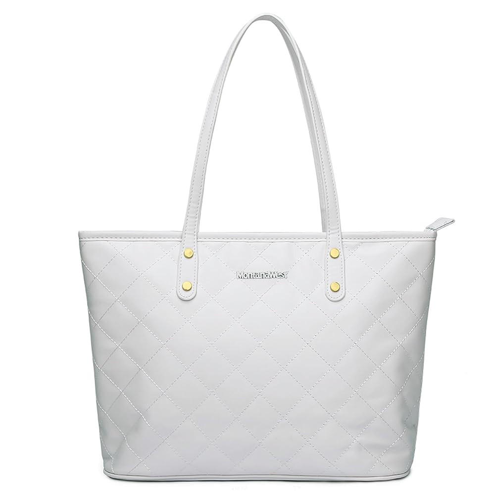 Montana West Quilted Tote Bag for Women Large Shoulder Bag Fashion Handbags with Top Zipper | Amazon (US)