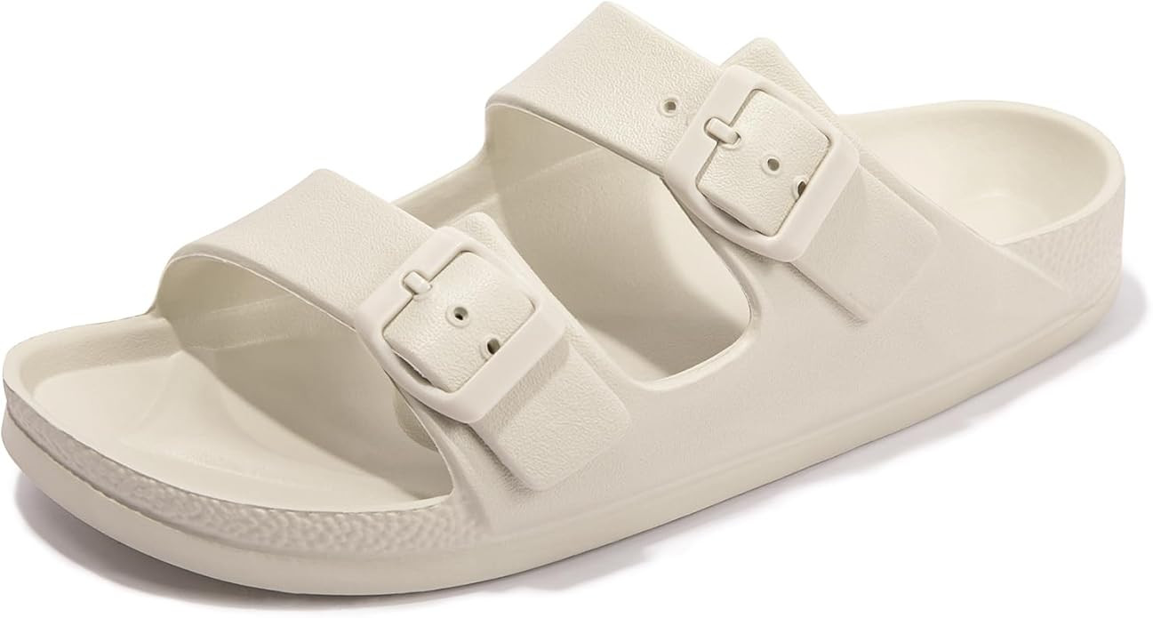 FUNKYMONKEY Women's Comfort Slides Double Buckle Adjustable EVA Flat Sandals | Amazon (US)