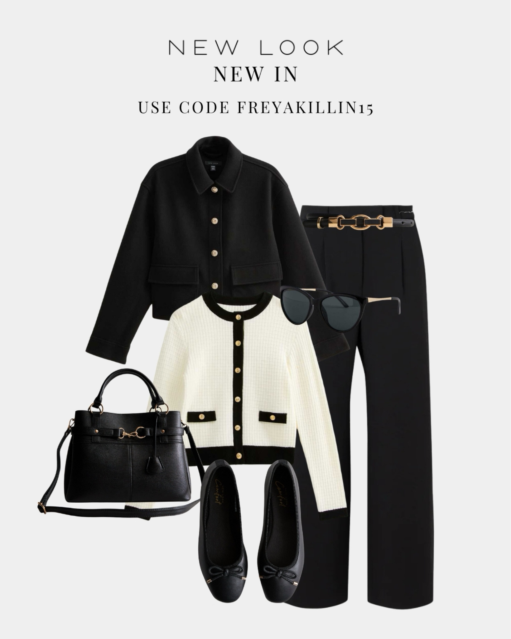 New Look New In - use code FREYAKILLIN15 🤍 Parisian city chic work office wear, monochrome black tailoring, gold button academic cardigan

#LTKworkwear #LTKstyletip #LTKwinter