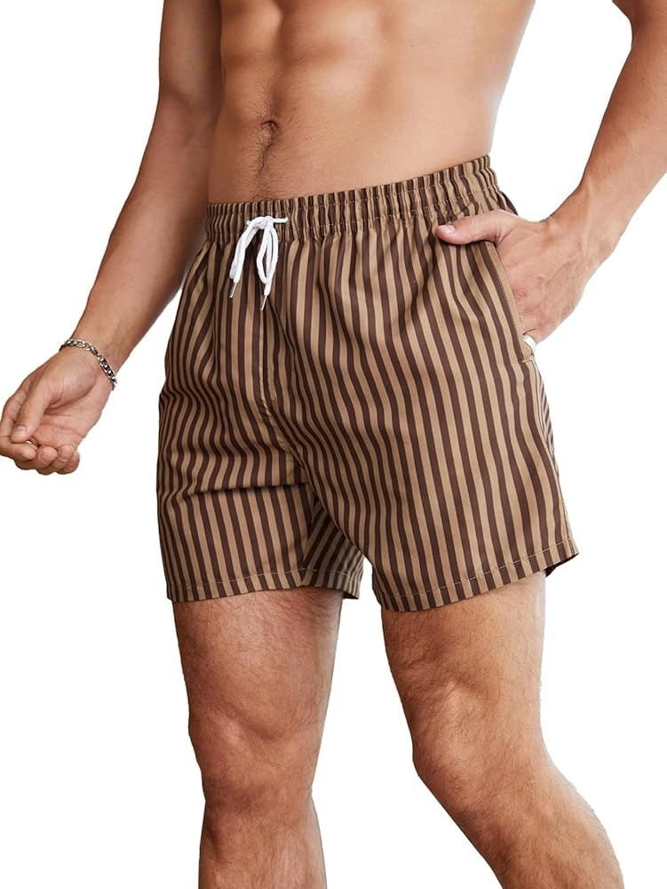 Men's Striped Swim Trunks Bathing Suits Quick Dry Board Shorts Mesh Lining Beach Swimwear with Po... | Amazon (US)