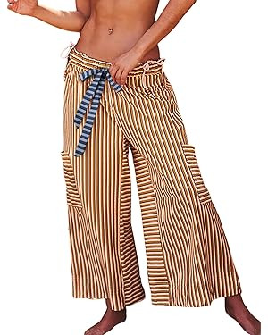 Bankeng Women Drawstring Striped Pants Loose Wide Leg Lounge Pants Casual Palazzo Pants Trousers ... | Amazon (US)