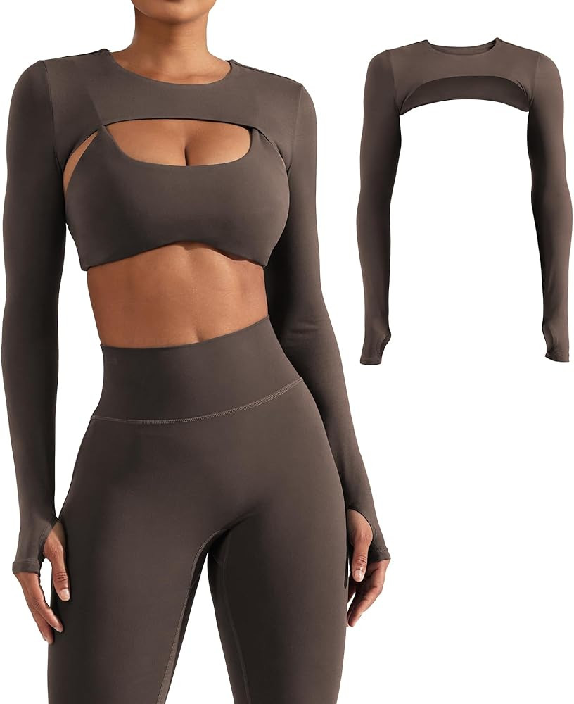 YEOREO Women Crop Top Long Sleeve Bolero Open Front Workout Cropped Shirts Sports Shrug | Amazon (US)