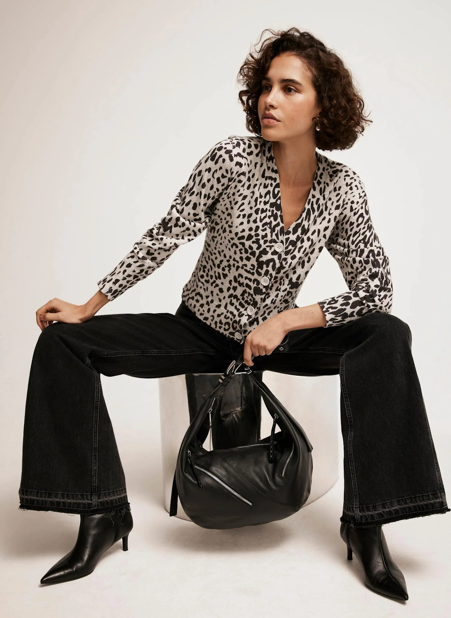 Grey Leopard Print Cardigan | Mint Velvet