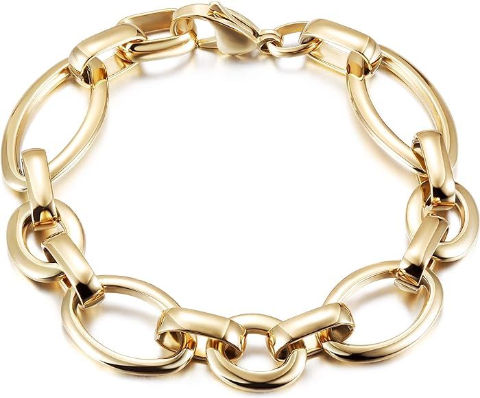 Gold Bracelet for Women Girls Stainless Steel Bracelet Wide Cuban Curb Link Bracelet Oval Bracele... | Amazon (US)
