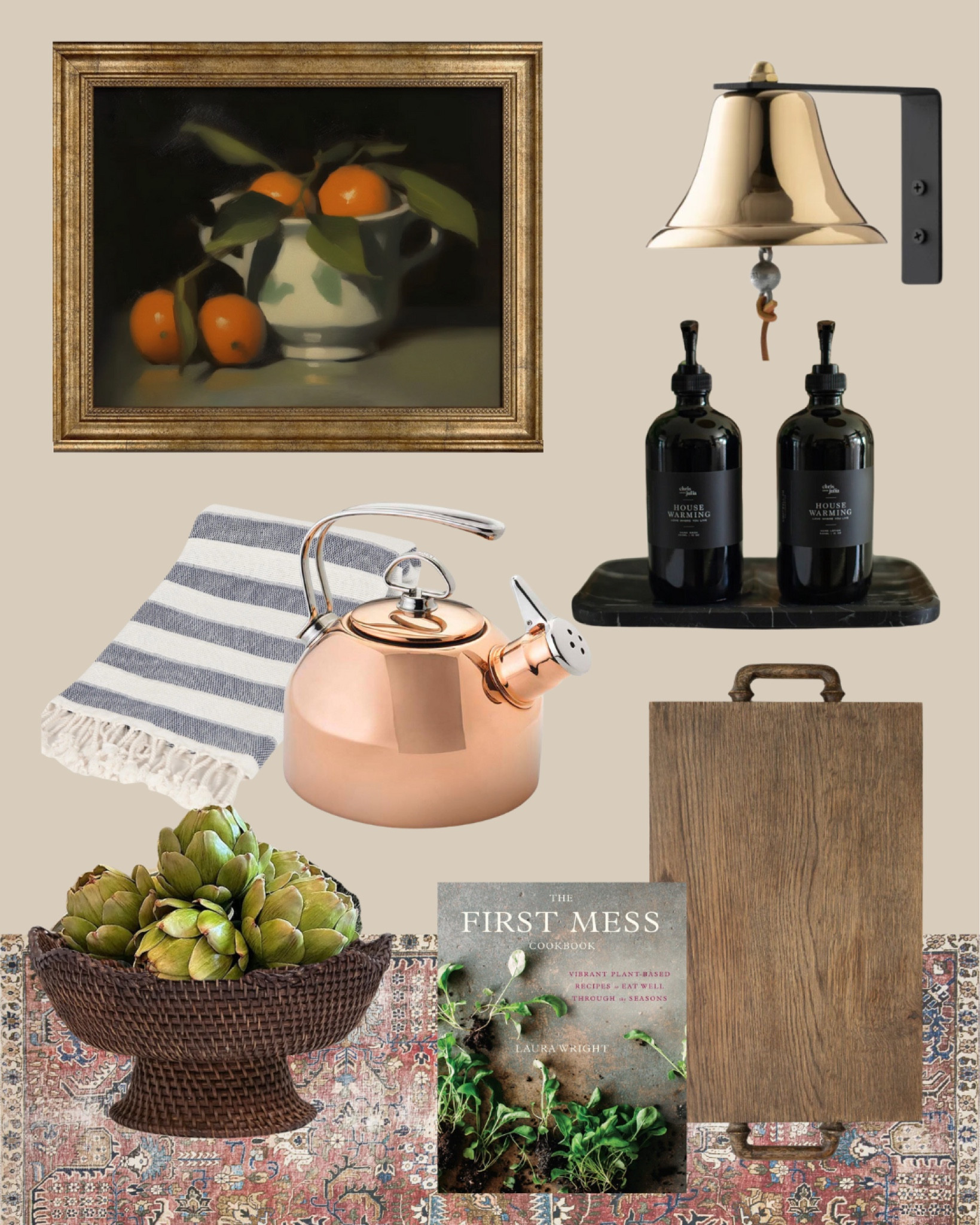 Style your kitchen for $750 🫶🏻 find styling pieces for the kitchen at different price points today at ChrisLovesJulia.com

Framed art print, dinner bell, copper kettle, kitchen towel, cutting charcuterie board, faux artichokes, rattan bowl, cookbook, Jules merlot multi runner rug

#LTKStyleTip #LTKFindsUnder100 #LTKHome
