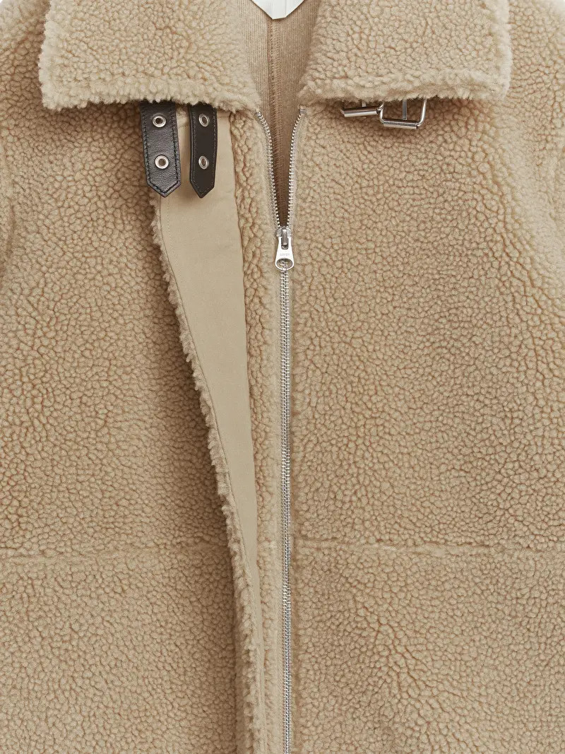 Oversized Leather-Trimmed Pile Jacket | ARKET (US&UK)