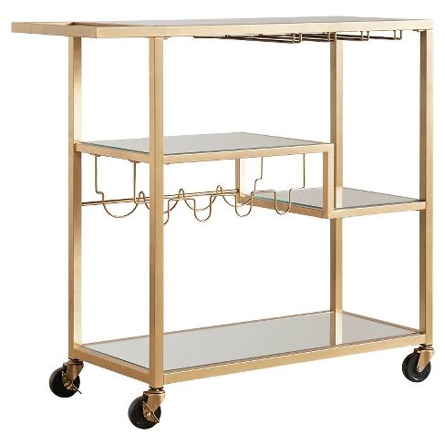 Estelle Step-Tier Metal + Glass Bar Cart - Champagne Gold - Inspire Q | Target