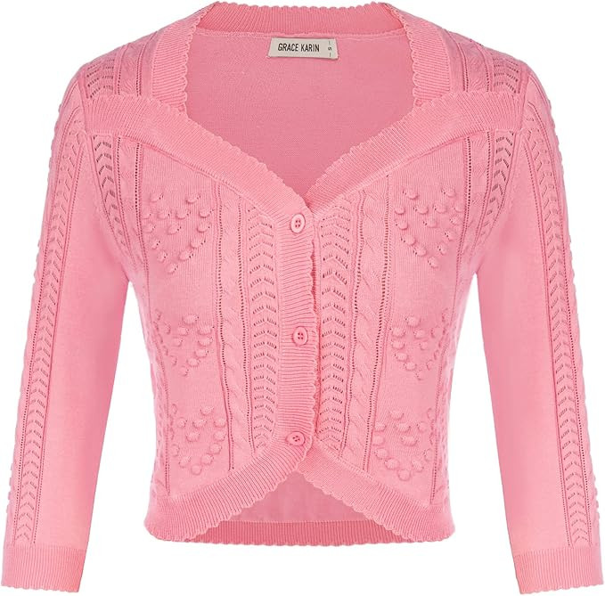 GRACE KARIN Women 3/4 Sleeve Crop Cardigan Bolero Shrugs for Dress Knit Sweater Scalloped Crochet... | Amazon (US)