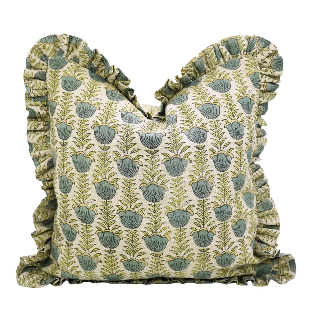 Fabdivine Reversible Handmade Frill Cushion Cover Block Print Linen Decorative Throw Pillow for H... | Wayfair North America