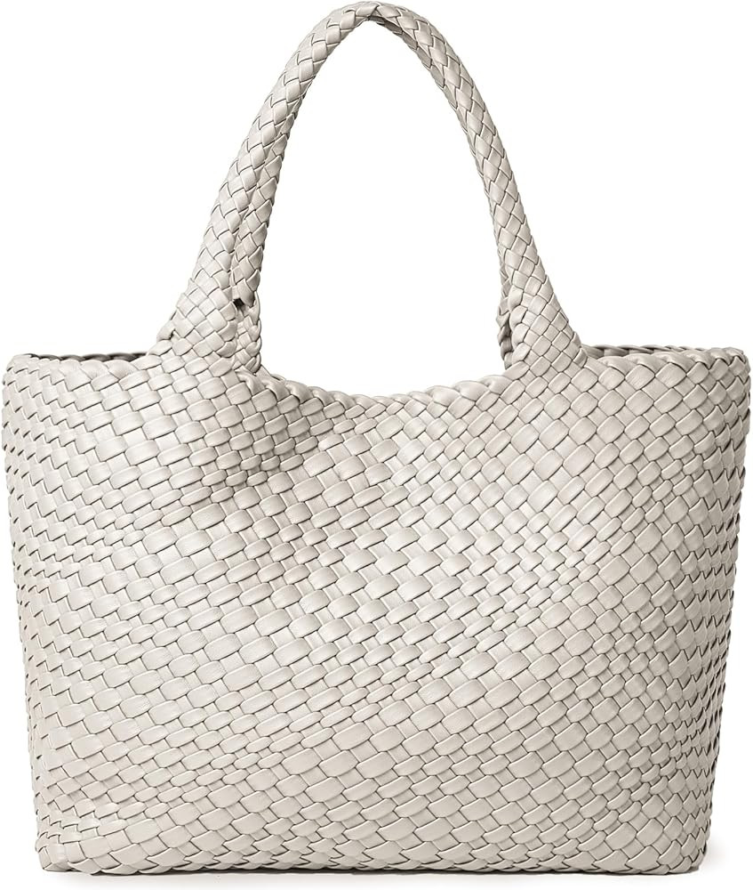 Woven Shoulder Bag for Women, Fashion Top Handle Soft Vegan Leather Shopper | Amazon (US)