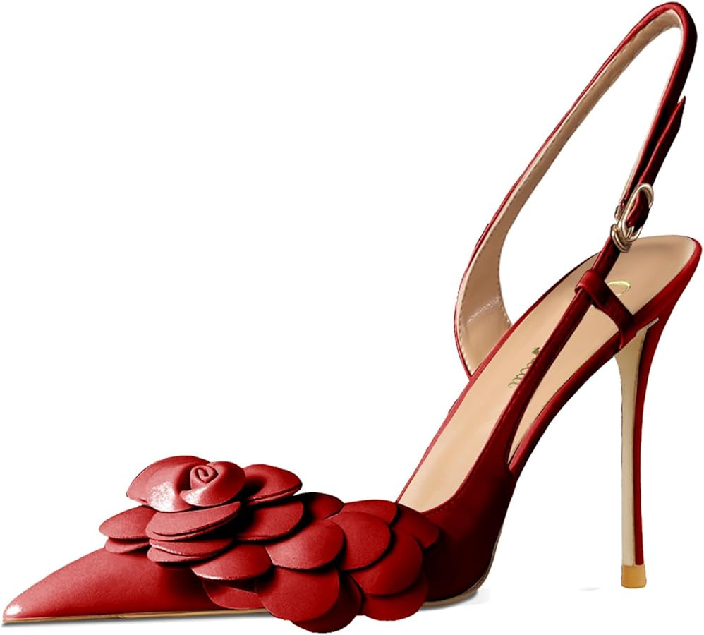 Qunvngutui Women's Sexy Pointed Toe Flower Mouth One-Strap Shallow Mouth Stiletto High Heel Ankle... | Amazon (US)