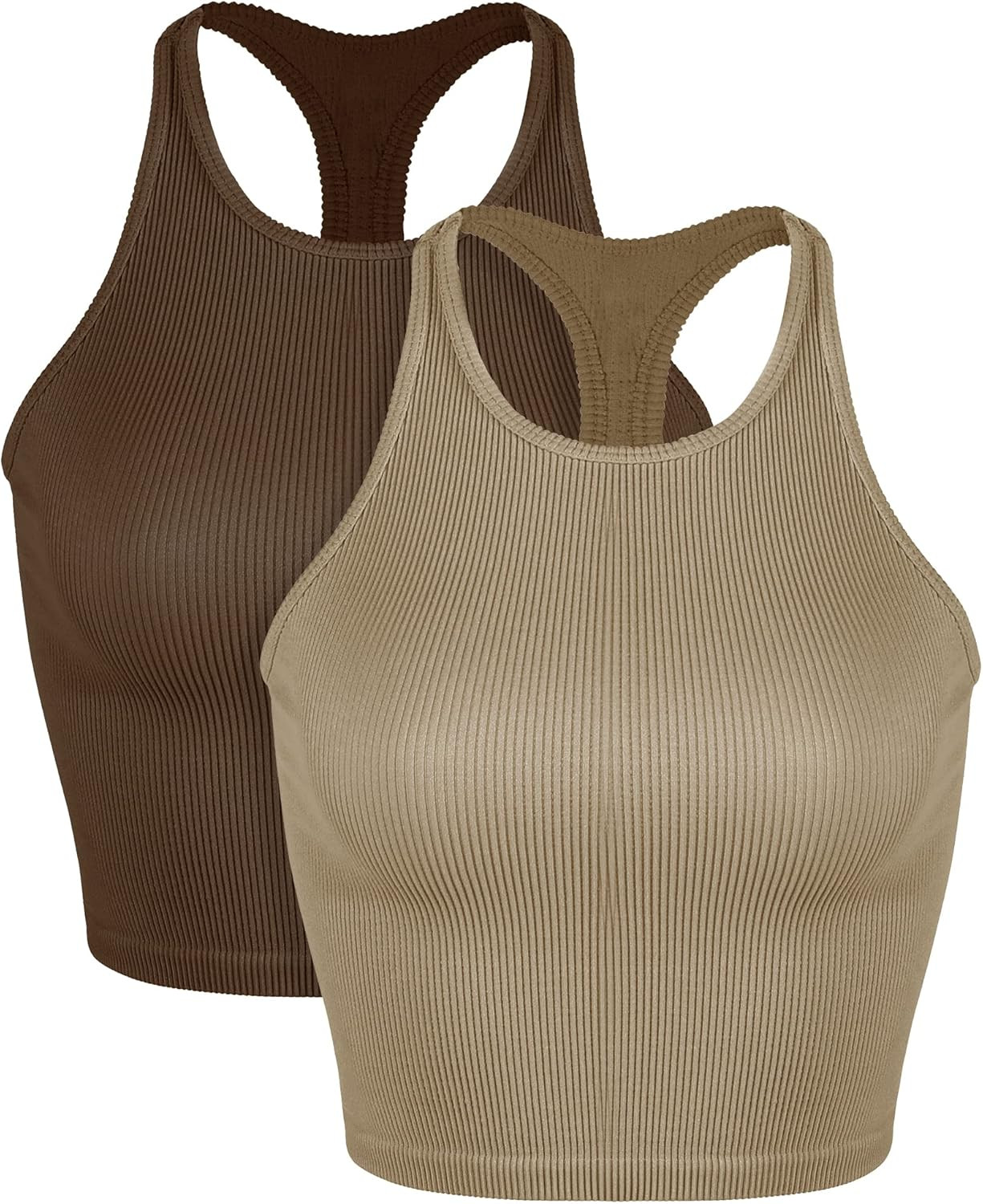 ODODOS Women's Crop 3-Pack Washed Seamless Rib-Knit Camisole Crop Tank Tops | Amazon (US)