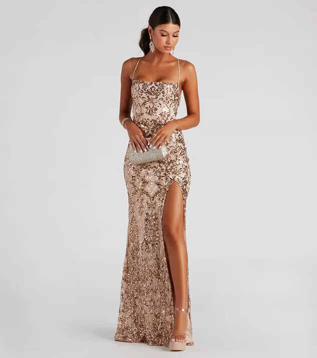 Chandler Strapless Lace-Up Sequin Formal Dress