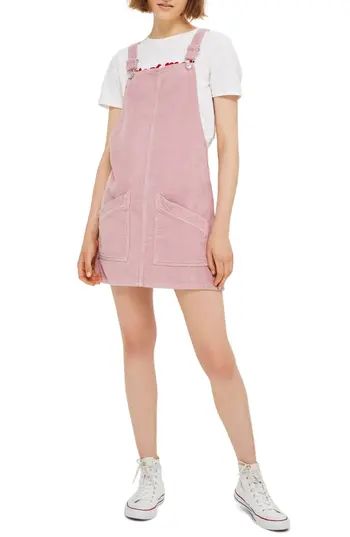Women's Topshop Corduroy Pinafore Dress, Size 2 US (fits like 0) - Pink | Nordstrom