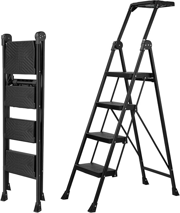 XinSunho 4 Step Ladder, Foldable Handrail & Tool Tray Stool Ladders with Anti-Slip Wide Pedal, 66... | Amazon (US)