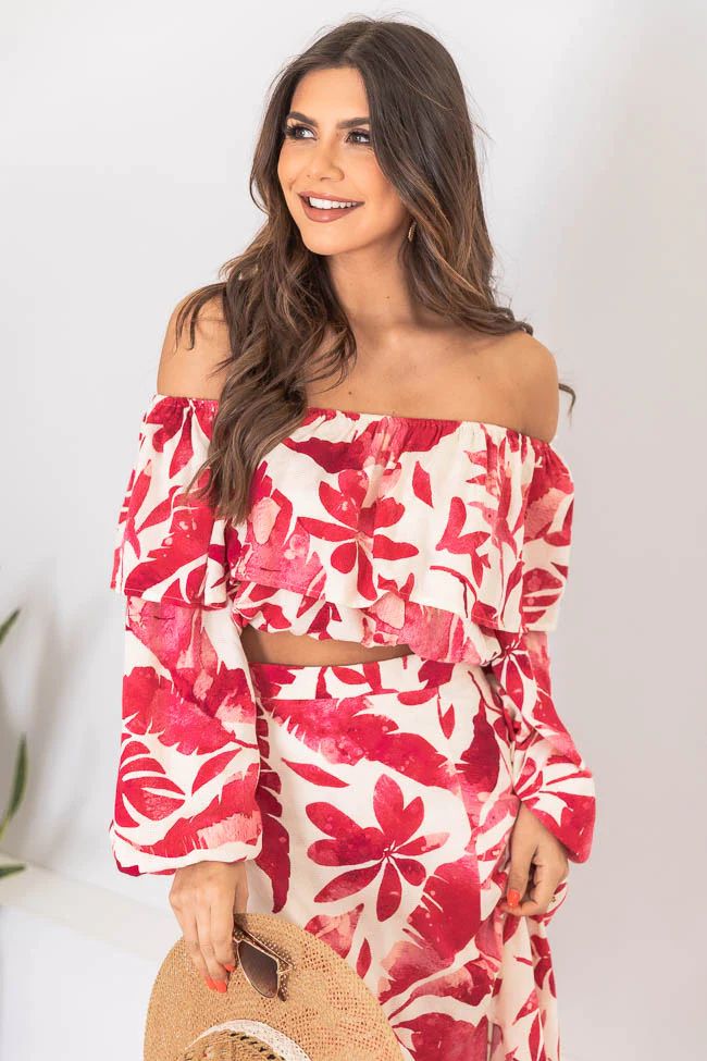 Passport To Paradise Pink/White Off The Shoulder Printed Blouse | Pink Lily